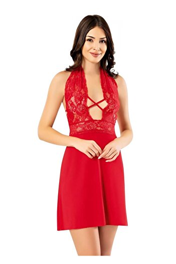Uniquetrenders Women's Lace-Up Neck Short Nightgown Fancy Nightgown