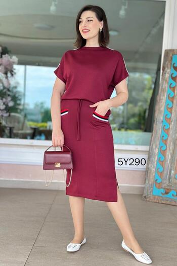 İnce Topuk Striped Modal Fabric Skirt Suit 5Y290