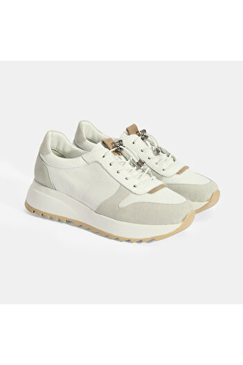 Desa Women's White Lace-Up Leather Detailed Sports Shoes