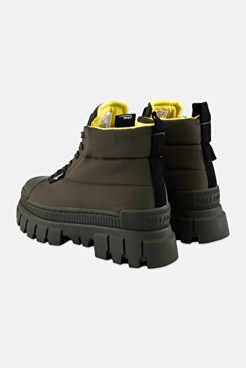 Palladium Women Revolt Boot Overcush Lace Up Ankle Boots, Dark Olive