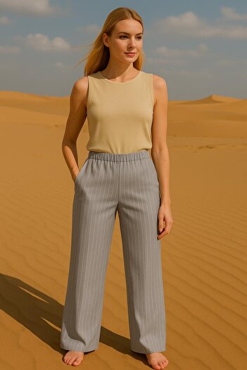 HAKKE Striped Palazzo Pants with Pockets