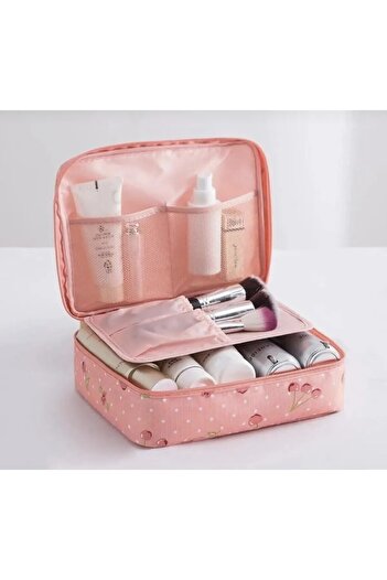 Ecoform Waterproof Organizer Cosmetic Makeup Bag with Pink Cherry Design (Dimensions: 17*23*8 cm)