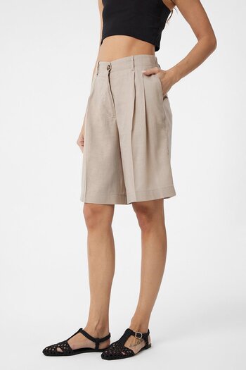 Antioch Beige Linen Blended Women's Bermuda