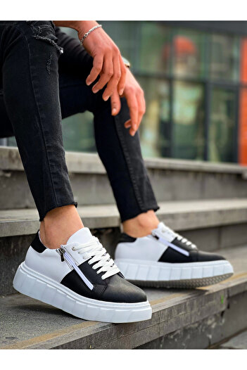soonaksesuar Kb-X155 Kuback Black Skin White Skin Detailed White High Sole Casual Sports Shoes