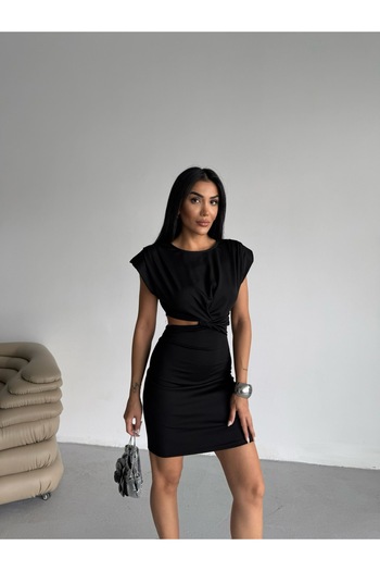 Ekim Store Büzgülü Vatkalı Mini Elbise
