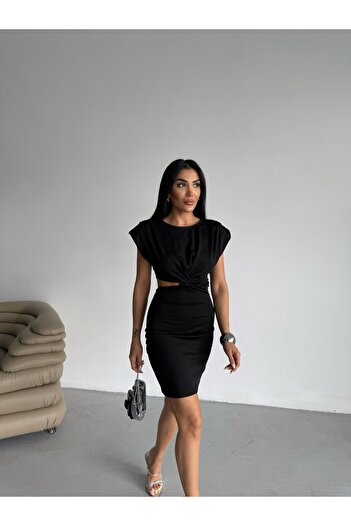 Ekim Store Büzgülü Vatkalı Mini Elbise
