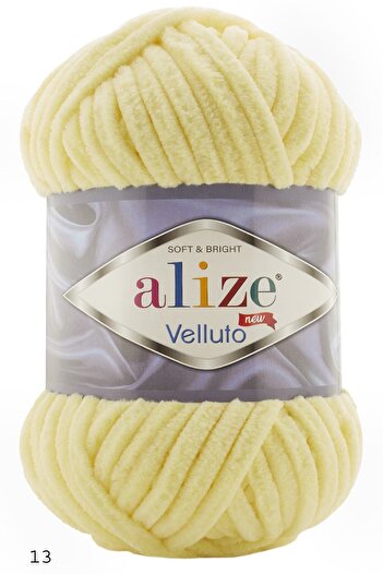 Alize Velluto Velvet Hand Knitting Twine 100 Gr Κωδικός χρώματος: Ανοιχτό κίτρινο-13-βελούδινο σχοινί