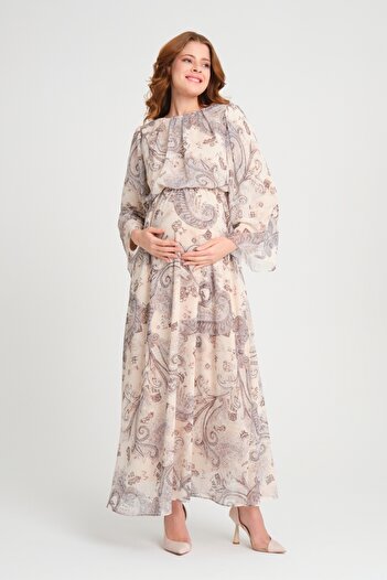 KATLİN MATERNİTY WEAR Hamile İçi Astarli Şifon Elbise
