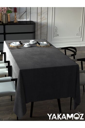 Yakamoz DARK GREY VELVET TEXTURED TABLE COVER LEADLESS VELVET TOUCH SERIES