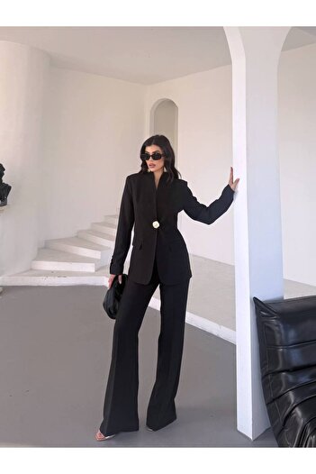 NILOO Women's Single Big Button Blazer Jacket Pantalon Set