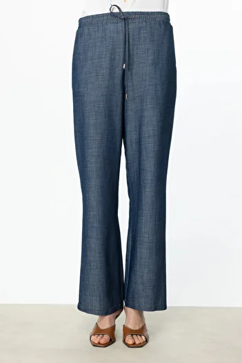 Ekol Wide Leg Trousers with Elastic Waist Indigo 07050