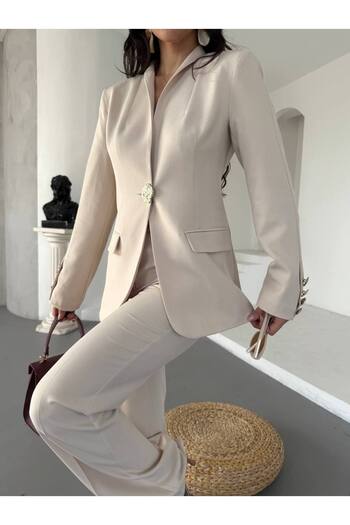 NILOO Women's Single Big Button Blazer Jacket Pantalon Set