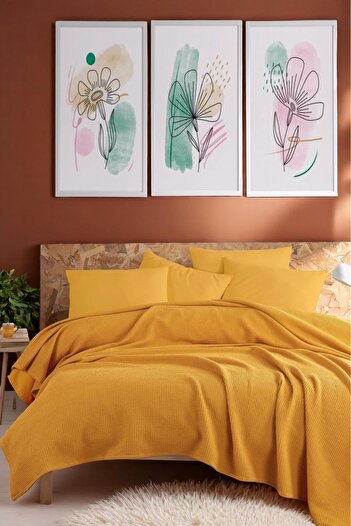pepuza Ecocel Pike Örtü Çift Kişilik 200x230cm Sincere Hardal