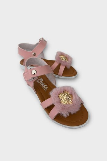 Liger Girl's Sandals - Velcro, Plush Bow, PUDRA