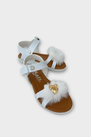 Liger White Plush Bow Sandals for Girl - Velcro