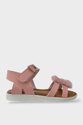 Liger Girl's Sandals - Velcro, Plush Bow, PUDRA