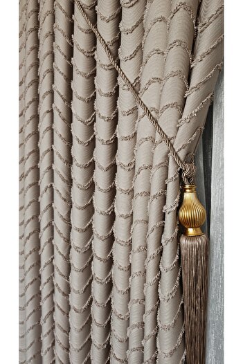Yuka Linen Textured Bearded Smoked Stone Board Background Curtain Luxury Heavy Weight Single Wing 1/3 Frequently Pleated