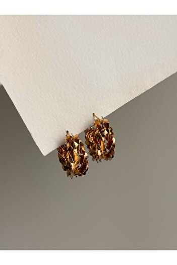 Owentis Çelik Rose Gold Pullu Desen İkili Halka Grime Küpe -kararma yapmaz-