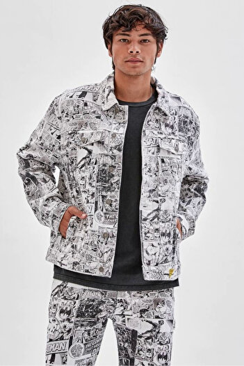 Guess Geaca din denim Guess Originals Batman Comic Print Alb L INTL
