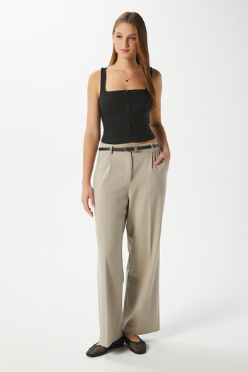 Ritnice Women's City Elastic Waist Poly Viscose Stone Woven Trousers