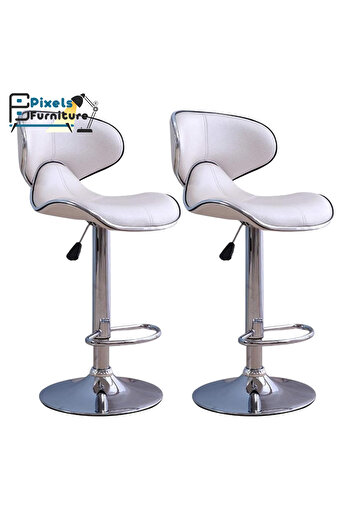 PixelsFurniture Set of 2 Pixel Furniture Bar Stools Adjustable Modern Design Swivel Leather Backrest Footrest