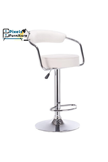 PixelsFurniture Set of 2 Pixel Furniture Bar Stools Adjustable Modern Design Swivel Leather Backrest Footrest