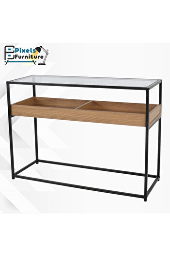 PixelsFurniture طاولة كونسول من بكسل الأثاث, مدخل بسطح من الخشب وبأطراف من المعدن متعدد الاستخدامات
