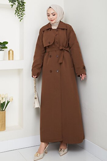 InStyle Brown Trench Coat with Long Lining and Cover Detail