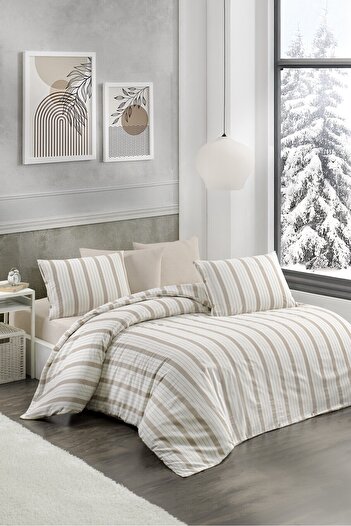 CANDAN ÇEYİZ Double Duvet Cover Natural Brown Duvet Cover Set