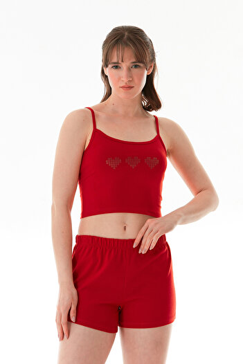 Fulla Moda Heart Printed Strappy Shorts Set