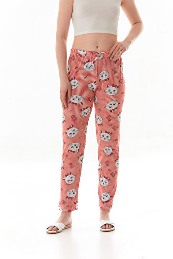 Fulla Moda Partea de jos de pijama imprimată cu pisici