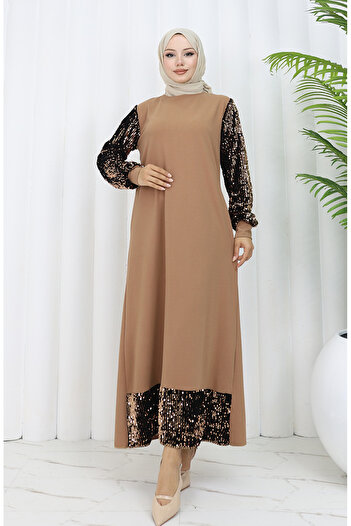sefamerve Mink Sequined Evening Dress - 0305-04 Model