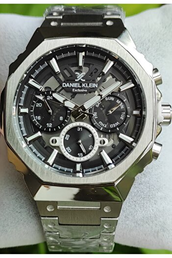 Daniel Klein Men's Silver Multi Function Metal Cord Wrist Watch - Black Chronograph Dial with Calendar