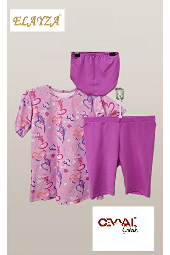 Elayza Heart Patterned Girls' Swimsuit Set of Three
