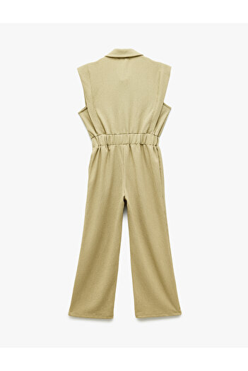 Koton Buttoned Pocket Detailed Shirt Collar Long Jumpsuit