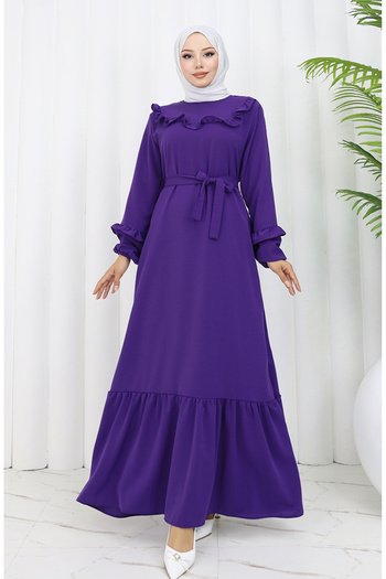 sefamerve Aerobin Fabric Ruffle Detailed Dress 0023-08 Purple