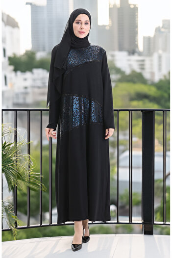 sefamerve Large Size Crystal Combed Cotton Dress 6253-02 Navy Blue