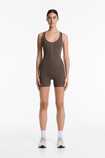 Oysho Heavy rib cotton blend short jumpsuit
