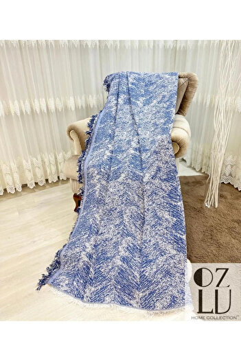 Özlü Home Колпаткан Бавовняне крісло - Диванний чохол 170x320 Синьо-білий Нековзний шарф для крісла