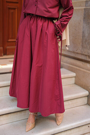 LOCCO Women's Elastic Waist Skirt Claret Red