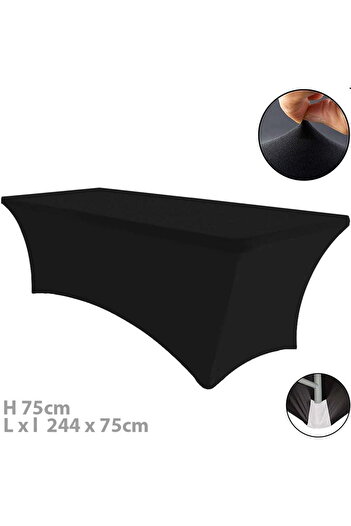 Quasar & Co. Event table cover, catering tablecloth, fastening system, elastic, 244x75x75cm, polyester, black