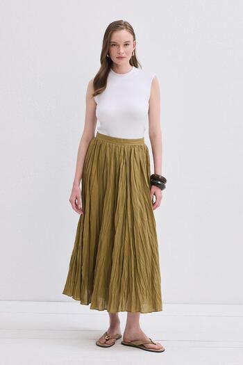 KADRİYE BAŞTÜRK Nora Pleated Skirt Oil Green
