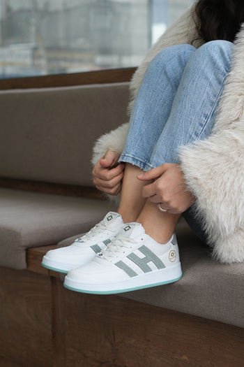 SOLAZER Kadın Beyaz Yeşil Sneaker Günlük Spor Ayakkabı 037