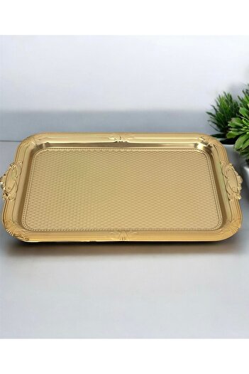 LeesHome Decorative Embroidered Patterned Gold Square Presentation Tray Promise Engagement Tray 38X24 cm