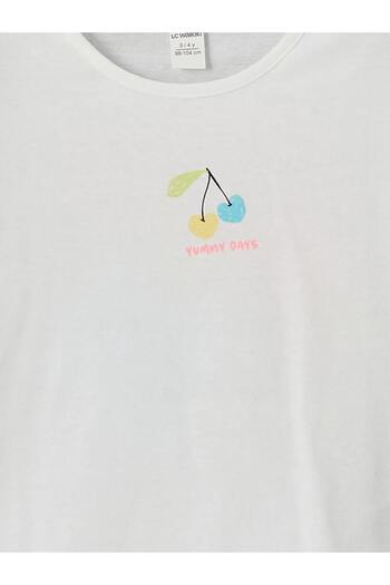 LC Waikiki LCW Kids White Crew Neck με στάμπα χτενισμένο βαμβακερό μπλουζάκι για κορίτσια