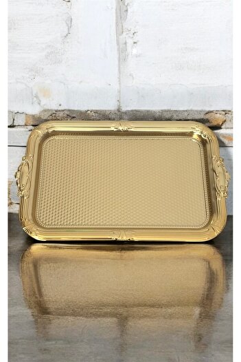 LeesHome Decorative Embroidered Patterned Gold Square Presentation Tray Promise Engagement Tray 38X24 cm