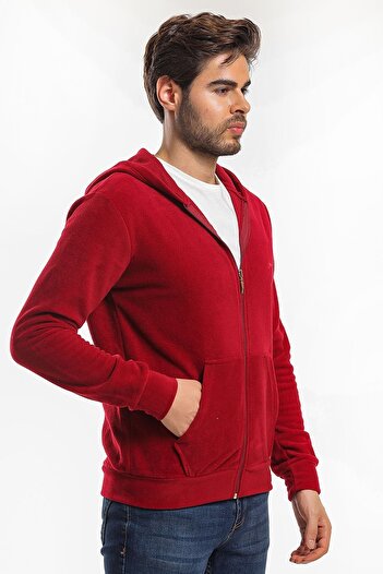 Slazenger Softshell Fleece Hooded Zippered Men's Coat Claret Red