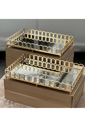 ASYA PAZARLAMA Mirrored Tray, Ring Tray, Luxury Rectangular Presentation Tray, Tea Coffee Tray
