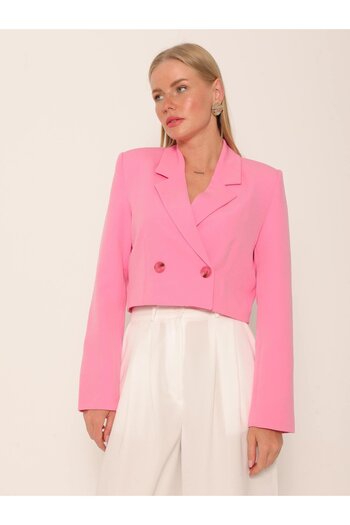 Coral Two Button Double Breasted Short Jacket Pink