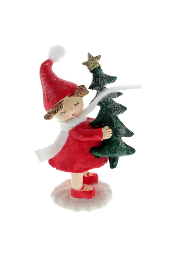 GiftExpress Little Girl Figurine with Christmas Tree
